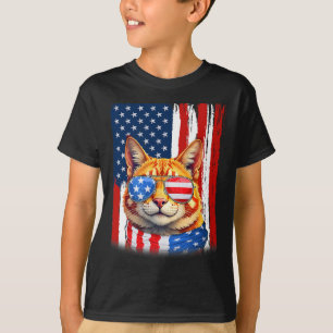 Cat Usa America Flag Patriotic Cat 4th Of July  T-Shirt