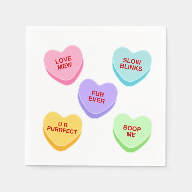 Cat Valentine Candy Hearts Paper Napkin (Front)