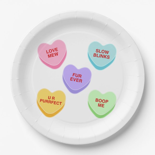 Cat Valentine Candy Hearts Paper Plates (Front)