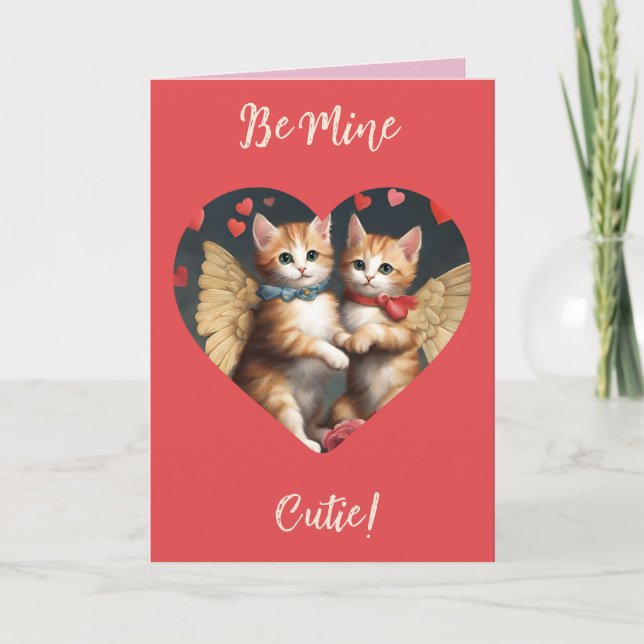Cat valentines Cupid Be Mine Cute Valentine card  (Front)