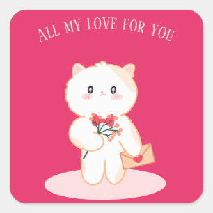 Cat Valentine's day card Square Sticker