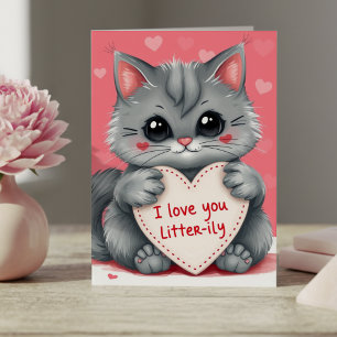Cat Valentine's Day I Love You Heart Cute Pink Card