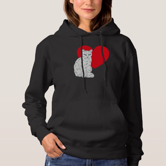 Cat Valentine's Day Kitten Heart Cute White Cat Hoodie (Front)