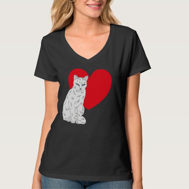 Cat Valentine's Day Kitten Heart Cute White Cat T-Shirt (Front)