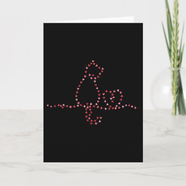 Cat Valentines Heart String Lights Minimalist Love Card (Front)
