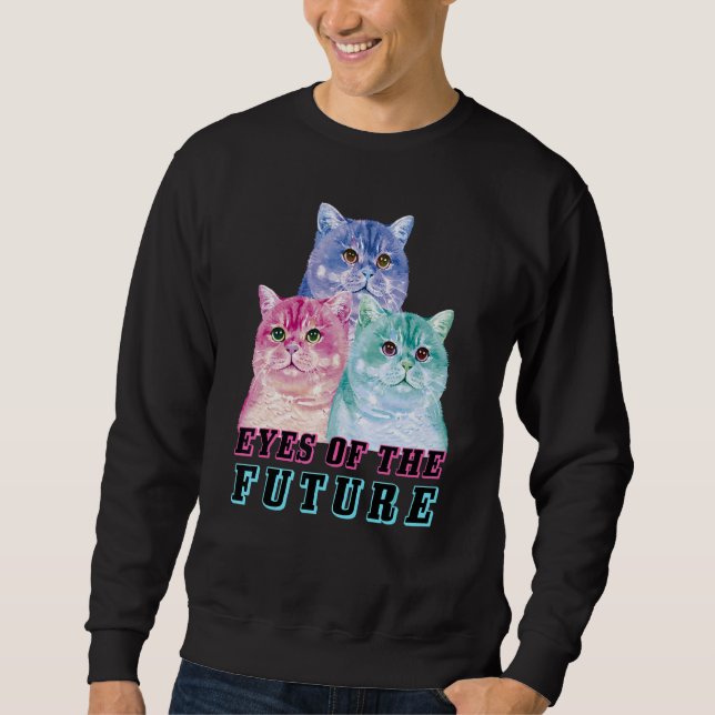 Cat Vaporwave Kitten Futuristic Cat Visionary Cat Sweatshirt (Front)