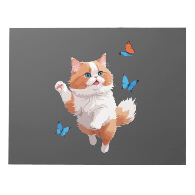 Cat Vector Painting Adorable Fun Playing Butterfly Notepad (Front)