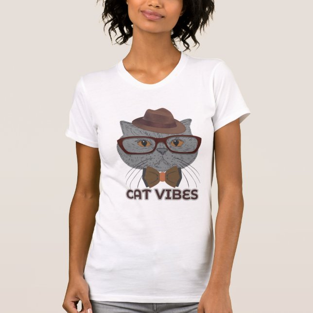 Cat Vibes – Cool Grey Cat Design T-Shirt (Front)