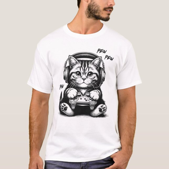Cat Video Game Kitten Gaming Nerd T-Shirt (Front)