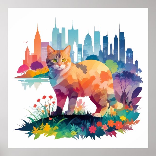 Cat Vintage Animal Nature Environment Art Painting Poster (Front)