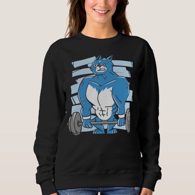 Cat Vintage Inspiration Weightlifting Workout Exer Sweatshirt (Front)