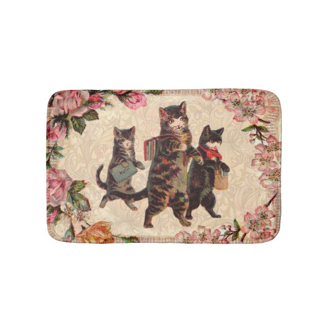 Cat Vintage Pretty Antique Kittens Bath Mat (Front)