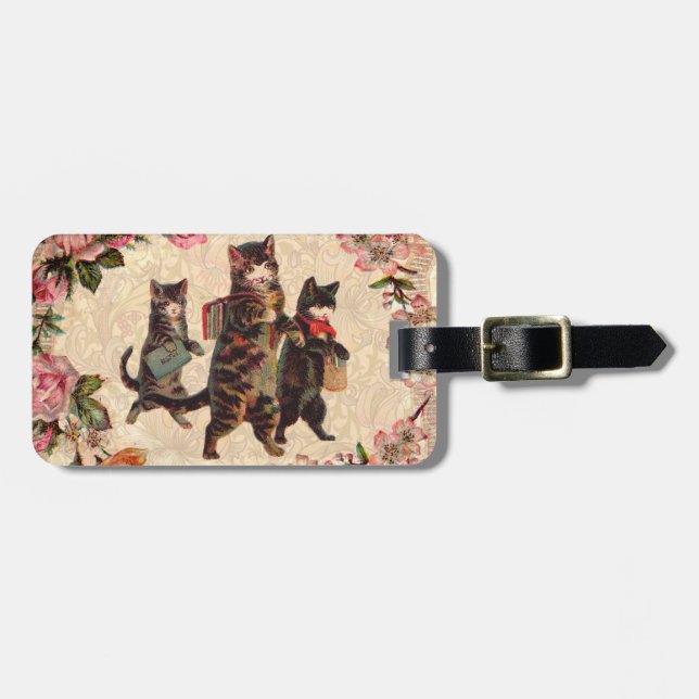 Cat Vintage Pretty Antique Kittens Luggage Tag (Front Horizontal)