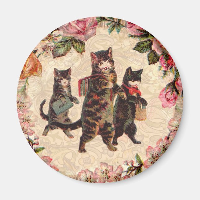Cat Vintage Pretty Antique Kittens Magnet (Front)