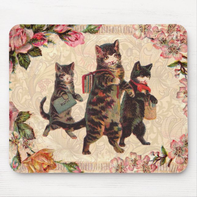 Cat Vintage Pretty Antique Kittens Mouse Pad (Front)