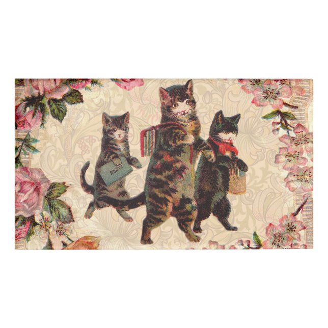 Cat Vintage Pretty Antique Kittens Name Tag (Front)