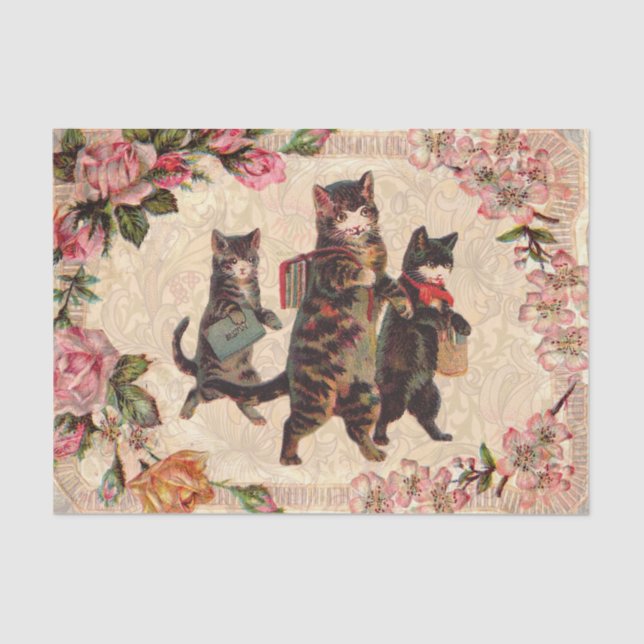 Cat Vintage Pretty Antique Kittens Tissue Paper (Front)