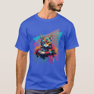 Cat vinyl record turntable 80s 90s family T-Shirt