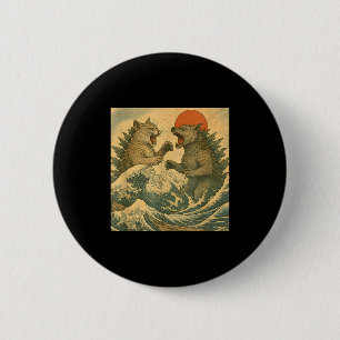 Cat Vs Dog Kaiju Monster Japanese Ukiyo-e Style Me 6 Cm Round Badge