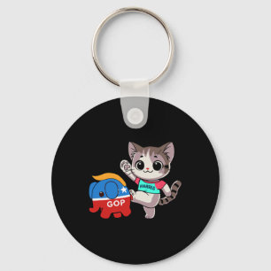 Cat Vs. Gop Elephant - Kamala Harris - Anti Trump  Key Ring