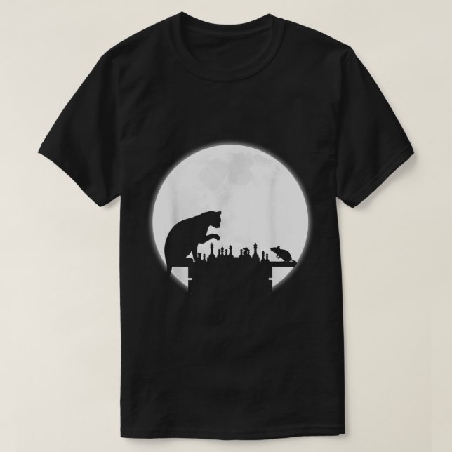 Cat vs Mouse Chess | Moonlight Strategy Art T-Shirt (Design Front)