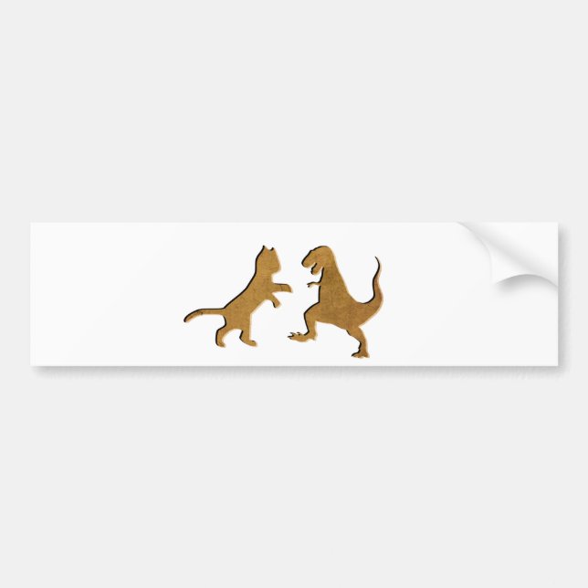 CAT VS T-REX VINTAGE TEXTURE BUMPER STICKER (Front)