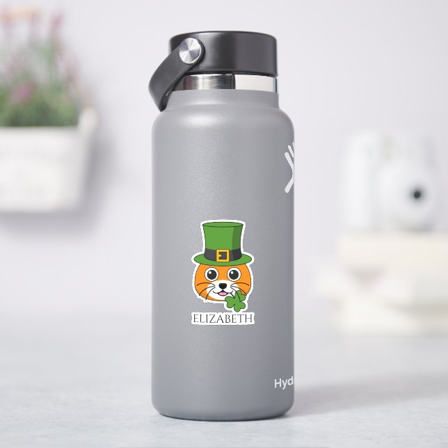 Cat w Hat and Shamrock St Patrick's | Personalise (HydroFlask)