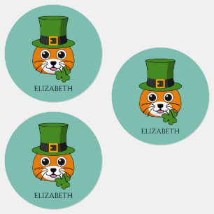 Cat w Hat and Shamrock St Patricks's Personalise