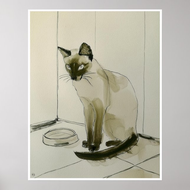 Cat Waiting For Dinner Drawing - Art Print (Front)