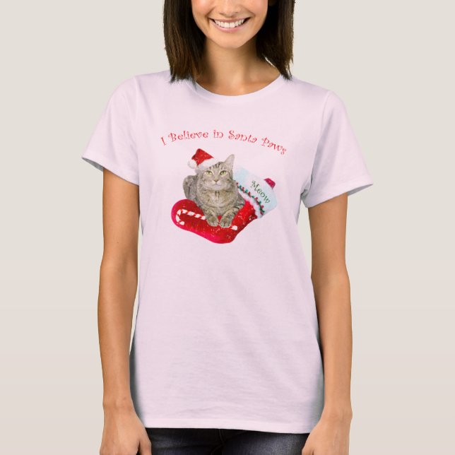 Cat Waiting for Santa T-Shirt (Front)