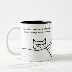 Cat Wake Up Call - Funny Cat GIft for Cat Lovers Two-Tone Coffee Mug