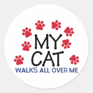 Cat Walks Paws Classic Round Sticker