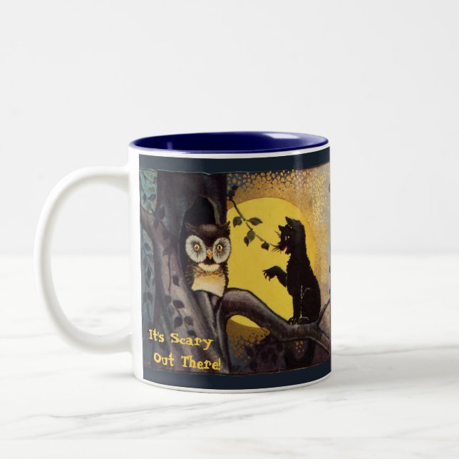 Cat Warning Owl Halloween Coffee Mug (Left)