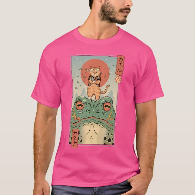 Cat Warrior And The Big Frog T-Shirt (Front)