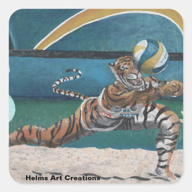 Cat Warrior Beach Volleyball Fantasy Art Stickers (Front)