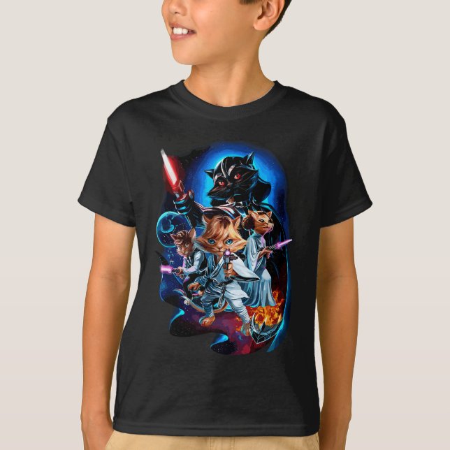 Cat Warrior Epic Galaxy Battle, Sci-fi Space, T-Shirt (Front)