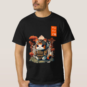 Cat Warrior Japanese Writing Anime Art for kawaii T-Shirt