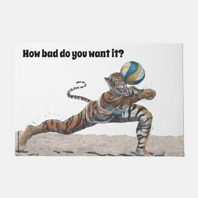 Cat Warrior Playing Beach Volleyball Doormat (Front)