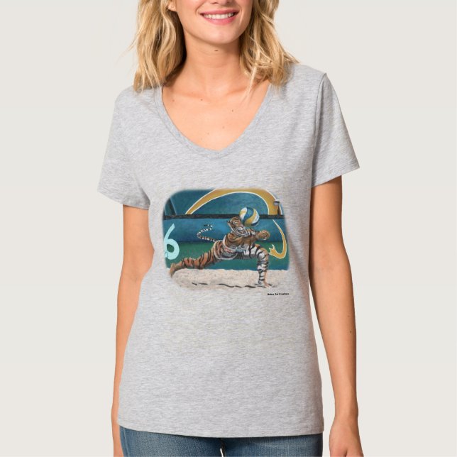 Cat Warrior Playing Volleyball Fantasy Art Shirt (Front)