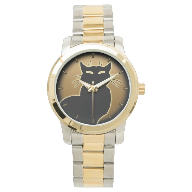 Cat Watch Black Cat Wrist Watch Cat Lover Jewerly (Front)