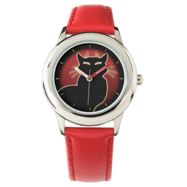 Cat Watch Black Cat Wrist Watch Cat Lover Jewerly (Front)