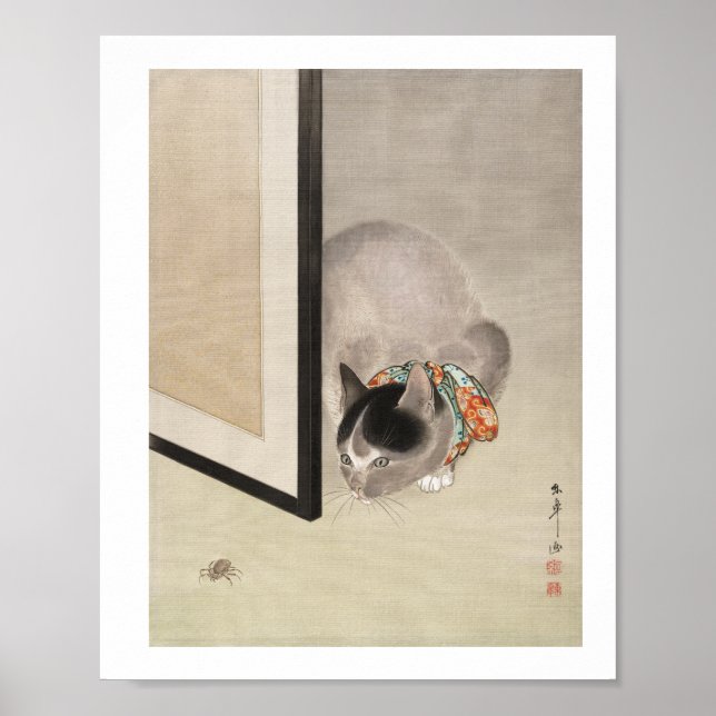 Cat Watching a Spider (1888–1892) illustration  Poster (Front)