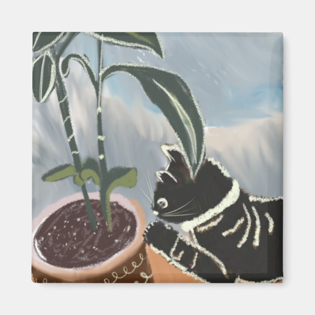 Cat Watching House Plants  Magnet (Front)