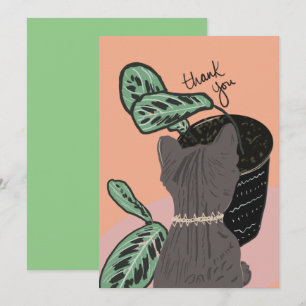 Cat Watching Plants Thank You Postcard