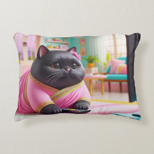 Cat watching TV in the living room Decorative Cushion (Front)