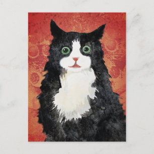 Cat watercolor holiday postcard