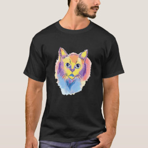Cat Watercolor Portrait Colorful Graphic T-Shirt