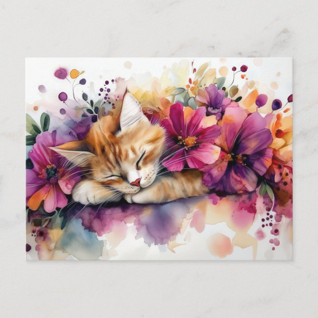 Cat Watercolor Postcard  (Front)