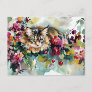 Cat Watercolor Postcard