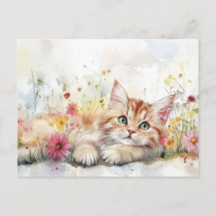 Cat Watercolor Postcard